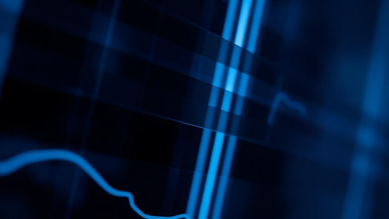 Abstract blue price lines layered over dark glass