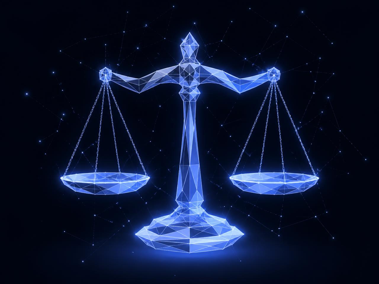 Abstract low-poly 3D scales rendered in glowing blue against a starfield